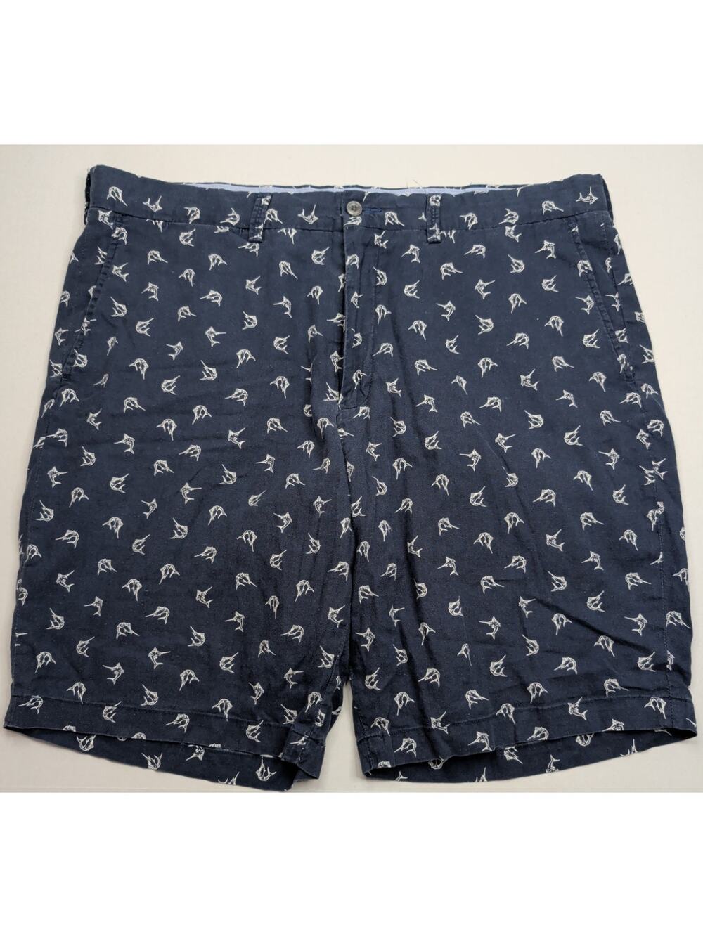 Polo Ralph Lauren Chino Shorts Men's 38 Navy Linen Blend Classic Fit Marlin AOP